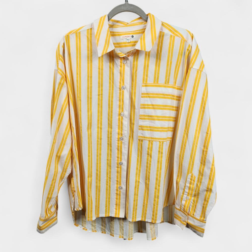 Sundry Button Down Shirt Women's Medium (2) Mango Summer Stripe
